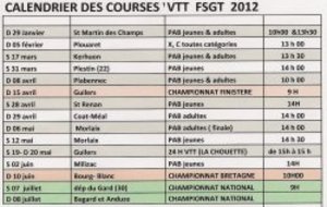 Calendrier des courses FSGT VTT 2012